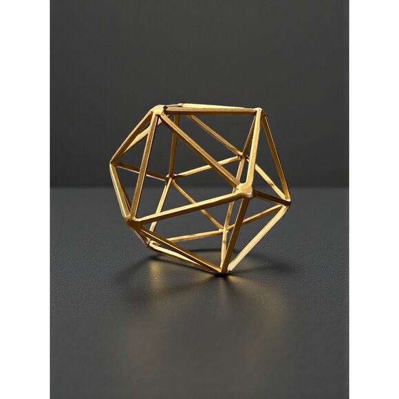 Modern Geometric Gold Metal Sculpture-Dodecahedron-Table Decor Accent-Art-Shelf - Picture 3 of 5